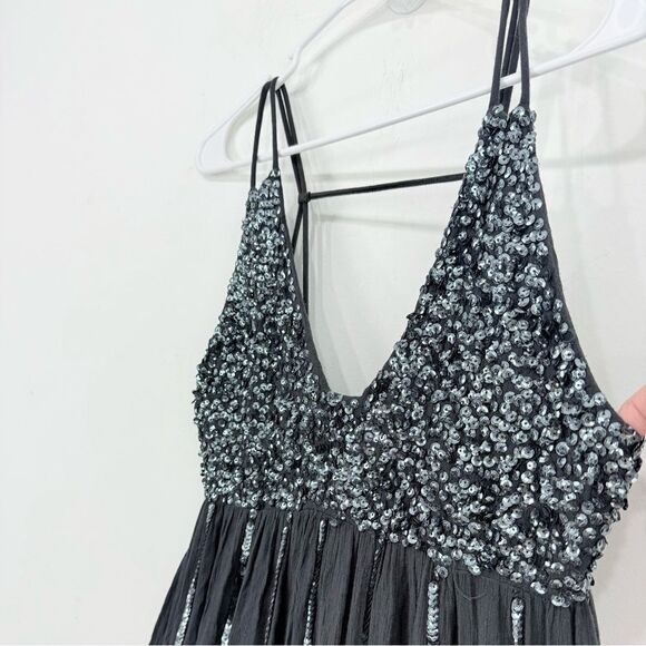Intimately Free People Glitter Girl Gray Black Sequin Smock Back Mini Slip Dress - Picture 7 of 13